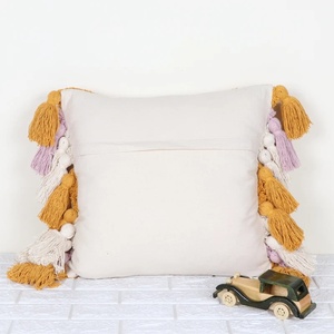 Funda de Cojín Bordada con Textura Boho, Color Marfil y Amarillo, con Flecos, 100% Algodón, Borde Cuadrado, Decoración para el Hogar, Precio al por Mayor - Product Image 3