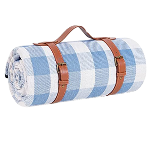 Couverture de pique-nique à carreaux de camping en plein air personnalisée de qualité pliable plusieurs couleurs avec piège fourre-tout en cuir - Product Image 1