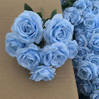 B-823 Hochwertige Echte Großhandels-Kunstrosen Blaue Große Blumensträuße Florale Arrangements 9-köpfige Seidenrosen in Großmengen