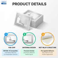 Étiquettes RFID programmables F08/FM11RF08 Wet Inlay 40x25mm-13.56MHz ISO14443A 1024 octets pour le suivi des actifs