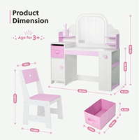 Table de toilette 3 en 1 pour tout-petits, table de maquillage, ensemble de coiffeuse pour enfants avec lumières et chaise