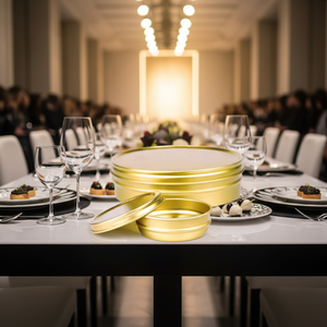 Boîte cylindrique de luxe pour <span class=keywords><strong>caviar</strong></span> <span class=keywords><strong>250g</strong></span>, en fer blanc mat de qualité alimentaire, avec accessoires personnalisés imprimés inclus - Product Image 3