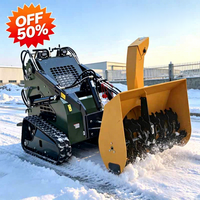 Mini-chargeuse sur chenilles avec souffleuse à neige pour le défrichement professionnel des chantiers, capacité de charge de 1500 kg, matériel de construction