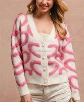 Valentine tricots mignon coeur col en V texturé à manches longues bouton tricot Cardigan pull femmes