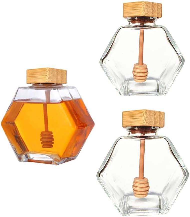 Tarro de almacenamiento de abeja de miel de vidrio hexagonal de 100ml
