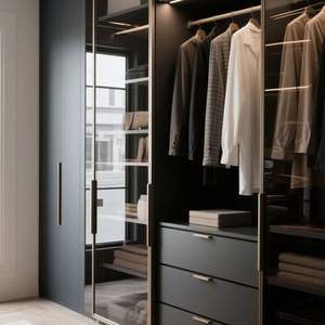 Dressing sur mesure de luxe moderne avec cloison en verre et éclairage LED pour appartement, villa, mobilier de maison - Product Image 1