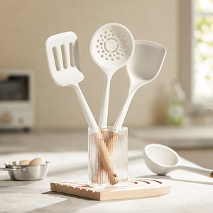 Kitchen Utensils Silicone Spatula Set 5 Pieces Wooden <b>Handle</b> Non Stick Cooking Tools For <b>Pan</b> Use - Product Image 2