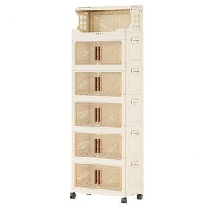 Armario de Almacenamiento Plegable Sin Ensamblaje, Organizador de Gran Capacidad para Aperitivos y Artículos Diversos para Sala de Estar, Estante de Plástico de Múltiples Niveles - Product Image 5