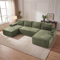 Canapé modulaire sectionnel sans structure de 135 pouces, en velours côtelé, en forme de U, pour salon, avec siège profond et ottoman