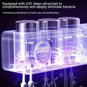 2024 salles de bains rechargeables porte-brosse à dents de stérilisation intelligente deux distributeur de dentifrice stérilisateur <span class=keywords><strong>UV</strong></span> multi-tasse - Product Image 2