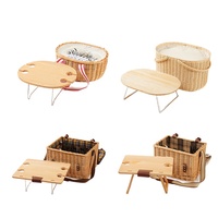 Panier de pique-nique pliable fait main JY Natural Fruit à double couvercle avec table portable et planche à découper en saule