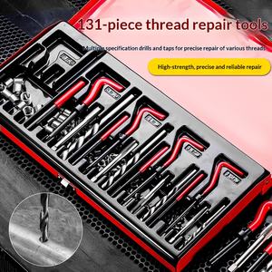 طقم أدوات إصلاح الخيوط الأحمر مكون من 131 قطعة مع تثبيت سريع عالي الدقة لإصلاح تلف خيوط السيارات، علبة من الفولاذ عالي السرعة - Product Image 3