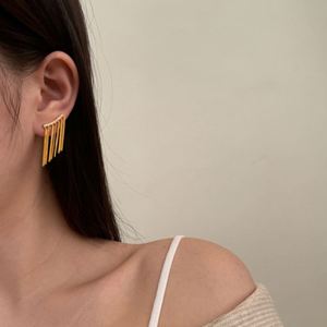 Dylam Unique Design Fashion Jewelry S925 Silver Gold Plated 5A Cubic Zirconia Bar Shape Tassel Drop <b>Hook</b> <b>Earrings</b> for Women - Product Image 5