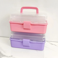 1 Draagbare Drielaagse Opvouwbare Extra Grote Hardware Gereedschapskist, Cosmetica Gereedschapskist, Kunstambachten Plastic Puin Opbergdoos