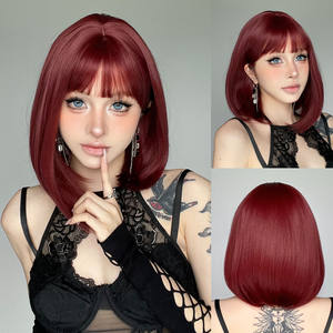 Perruque courte <span class=keywords><strong>bob</strong></span> à frange, couleur châtain, en dentelle complète, confortable et respirante, best-seller en gros pour femmes - Product Image 2