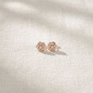 Boucles d'oreilles clips ethniques plaquées or rose 14 carats, motif fleur, aspect diamant taille brillant, bijoux à pétales pour femme, cadeau de fête - Product Image 4