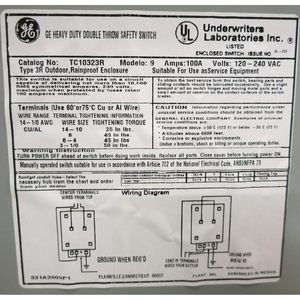 Interruptor de Seguridad de Doble Vía de Alta Resistencia Ge, 100A, 120-240VAC, Carcasa Impermeable para Exteriores, DPDT - Product Image 1