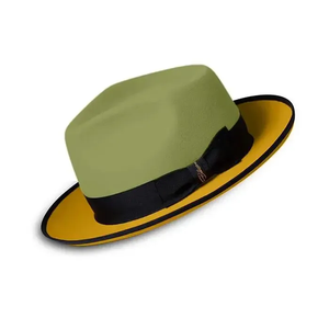 earth yellow Green Wool Fedora <b>Hat</b> With Black Band Unisex Adult Casual Spring Autumn 56-58CM - Product Image 2