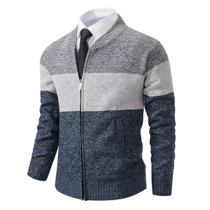 Suéter de Cachemira de punto de bloque de color ajustado para hombre con cuello levantado nuevo diseño de innovación cárdigan de moda - Product Image 4