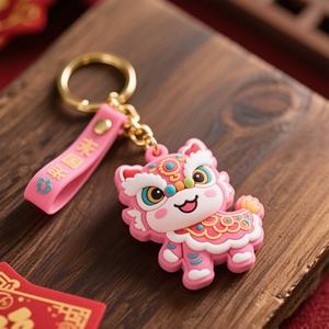 Llavero de PVC suave con diseño de dragón y danza del león en 3D, colgante de dibujos animados con material de metal, aleación y plástico de caucho. - Product Image 6