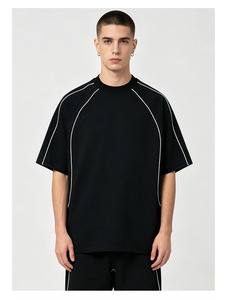 Camiseta Oversize de Algodón con Diseño de Líneas en Contraste, Estilo Hip Hop Urbano, Corte Holgado, 220GSM, con Logotipo Personalizado - Product Image 4