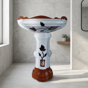 Italian Style White Marble Look Ceramic Cylindrical Pedestal Wash Basin Premium Bathroom Sink - Product Image 6