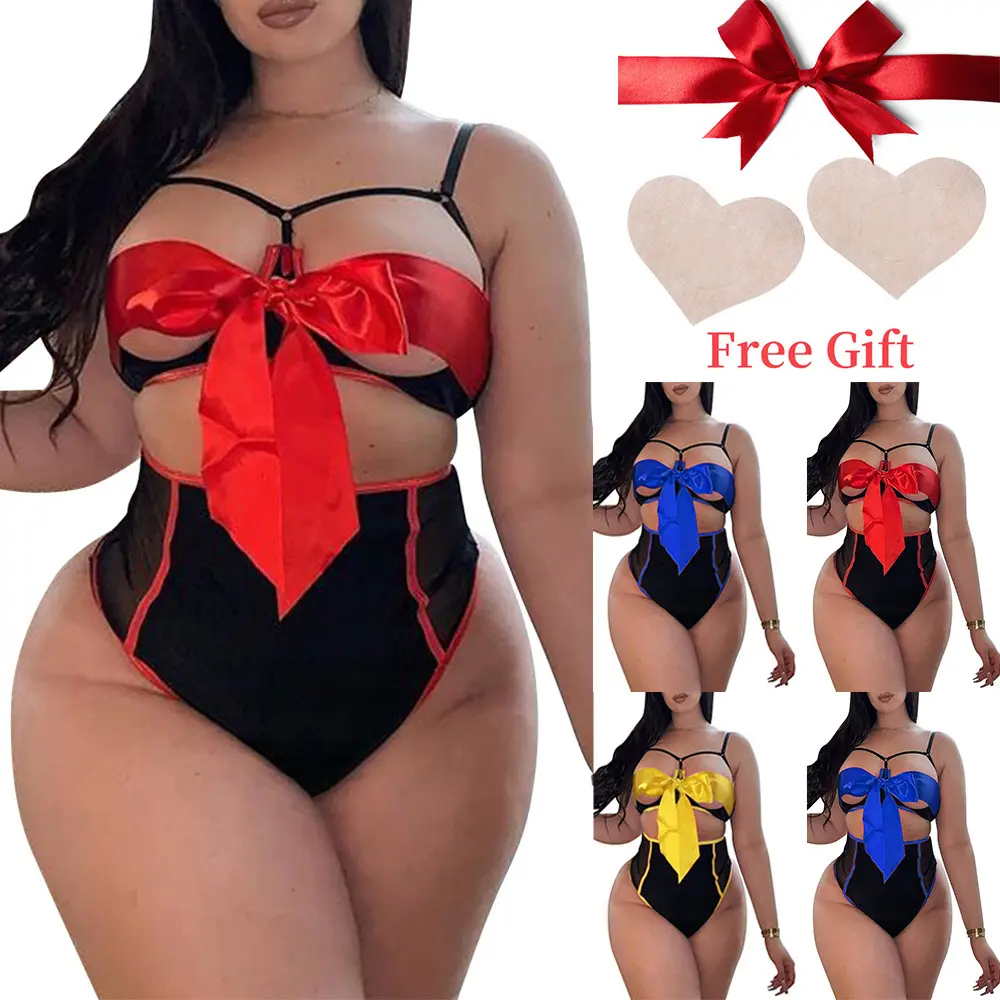 Iridescent Female bowknot Lingerie Two Piece Set Sexy Women's Plus Size Pantie And Bra Sets