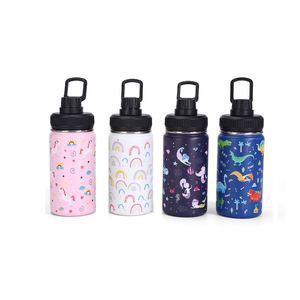 Bouteille d'eau isotherme en acier inoxydable de 12 oz pour enfants, thème spatial, pour usage extérieur, avec poignée pratique et paille - Product Image 1