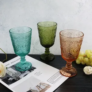 Ama-zon Top Seller Drinkware Vintage Multi Colored Wedding Wine Glasses Green Red Pink Goblet Glass For Party