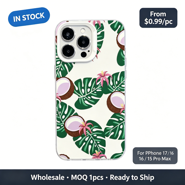 Tropical Coconut Palm Leaves Flower Pattern Clear TPU Case, Cute Summer Vibe Phone Cover for iPhone 17 16 15 14 13 Pro Max