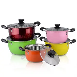 Popular Colored Stainless Steel Cookware Pot Set with Bakelite Handle