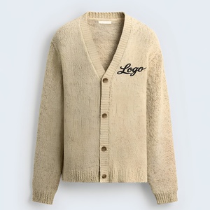 Cardigan in <span class=keywords><strong>Maglia</strong></span> Bouclé Texturizzata da Uomo, Vintage con Scollo a V e Bottoni, Maglione Pesante Personalizzato - Product Image 1