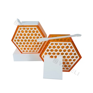 Nouveauté : Plat à miel hexagonal moderne personnalisé en acrylique orange et blanc pour cadeau Judaica - Product Image 5