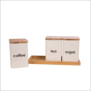 Modern Kitchen Bread Bin Tea Coffee Sugar Biscuits Storage Canister With Bamboo Lid