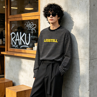 T-shirt rayé à manches longues LTD-MTL1024, coupe oversize avec logo imprimé sur la poitrine, fournisseur de vêtements personnalisés