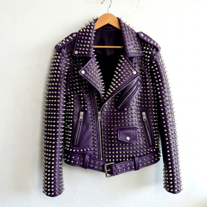Full Studded Black Leather <b>Jacket</b> <b>Punk</b> Style Winter Plus Size Waterproof Breathable Washed Customised Coated Stand Embroidery - Product Image 1