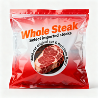 Emballage en plastique plat à fermeture éclair, imprimé sur mesure, finition brillante, pour viande, bœuf, saucisse, scellage sur 3 côtés, emballage en mylar, protection solaire