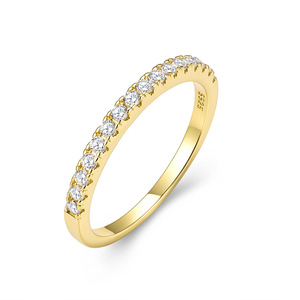 S925 Sterling Silver Half <b>Circle</b> Zircon <b>Ring</b> Claw Setting Women's Fashion Jewelry Yellow And White Color Geometric Shape - Product Image 5