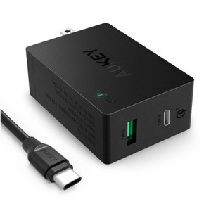อะแดปเตอร์ชาร์จเร็ว <span class=keywords><strong>Aukey</strong></span> PA-Y2 Quick Dual Charging 3.0 สำหรับโทรศัพท์มือถือ แท็บเล็ต ชาร์จเร็ว ใช้ได้ทั่วโลก ช่องเสียบ USB Type C - Product Image 1