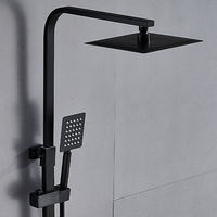 Système de douche mural noir mat pour hôtel avec cartouche céramique, colonne de douche thermostatique à jet pluie et douchette à main, et ensemble robinetterie