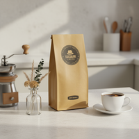 Sachet d'emballage plat en papier kraft mat avec impression et gravure pour grains de café