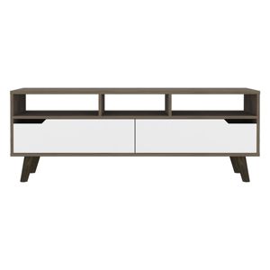 DB 2.0 TV Stand for TVs up to 52\" Bull Design Three Open <b>Shelves</b> Two Drawers Dark Brown/<b>White</b> Finish for Farmhouse Living Room - Product Image 5