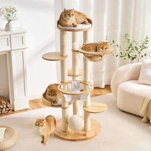 Wholesale 49 Inch Solid Wood Multi Level Tower OEM ODM Custom Logo Sisal <b>Scratching</b> <b>Post</b> Modern Indoor Waterproof Carton - Product Image 4