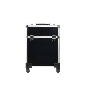 Valise de maquillage professionnelle multi-couches avec roulettes et poignée pour artistes, design noir uni avec empiècements. - Product Image 2