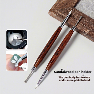 Stylo à double tête en silicone pour nail art, manche en bois de santal, outil de dessin, d'embossage et de sculpture pour la conception de manucure - Product Image 1