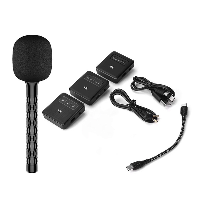 X2 Professional Mini Wireless Lavalier Mic Wireless Mic Adapter H1 Microphone Stand with Plastic Interview Stick Microphone Set