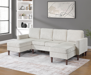 Ensemble de canapé en velours côtelé en forme de L, 3 pièces, avec pieds en bois, accoudoirs carrés, fonctions inclinables, housse amovible en gris foncé - Product Image 6