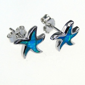 Hawaii Style 925 Sterling Silver Gioielli Blu Opale di Fuoco Blu Opale <span class=keywords><strong>Orecchini</strong></span> <span class=keywords><strong>Stella</strong></span> <span class=keywords><strong>Marina</strong></span> - Product Image 2