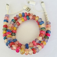Câble USB Perlé Scintillant Arc-en-ciel, Cordon de Transfert de Données et de Charge Rapide Type-C Multicolore avec Perles Diamantées, Décoratif et Tendance
