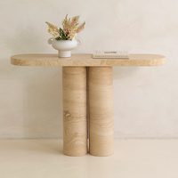 Table console de salon KUMUSI FURNITURE Wabi-Sabi en travertin crème avec base solide